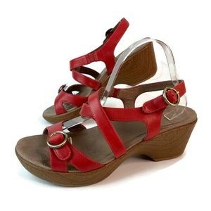 Dansko Red Strappy Sling Back Sandal Block Heel 40